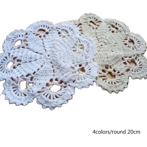 Round Lace cotton table place mat pad Cloth crochet placemat cup mug Christmas tea coffee coaster dining drink doily kitchen