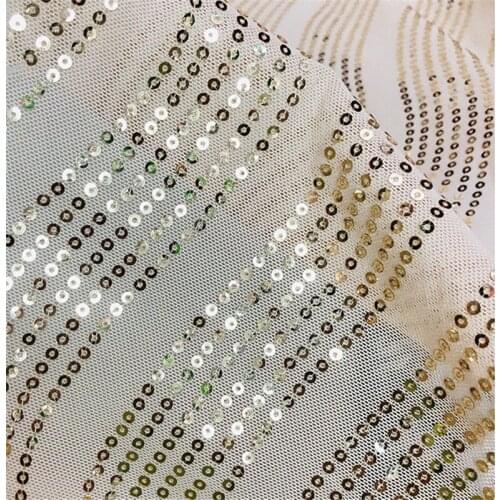 Lace178 Apricot Waves Pattern 3MM Sequin Fabric Elastic Mesh High Density Sequin Fabric For Womens Dress For Performance