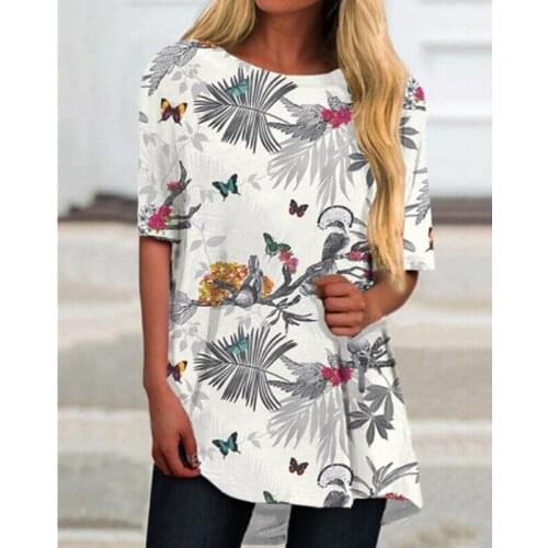 Summer New Style Fashionable Womens Butterfly Tree Maple Fashion Printing Loose Large Size Short Sleeve T-shirt Women Top