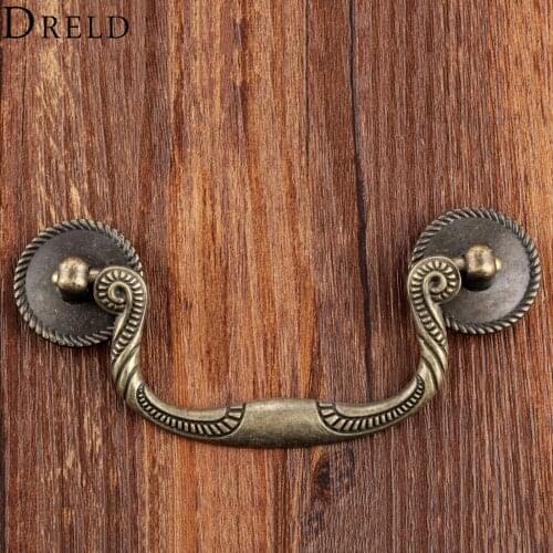 DRELD Antique Bronze Furniture Handles Closet Cabinet Knobs and Handles Wooden Wine Gift Box Pull Handle for Kitchen 129*55mm