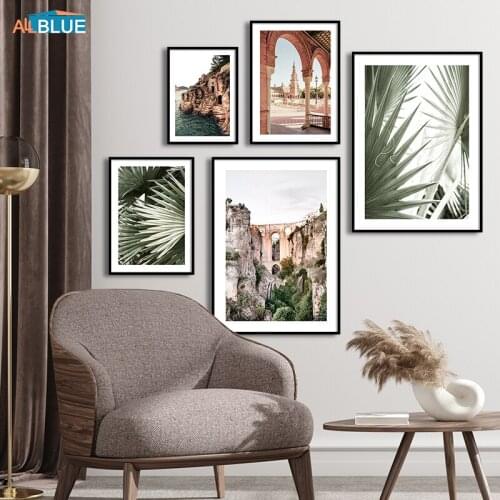 Square Seville Landscape Poster Green Palm Plant Canvas Print Painting Nordic Modern Wall Art Picture Home Decor For Living Room