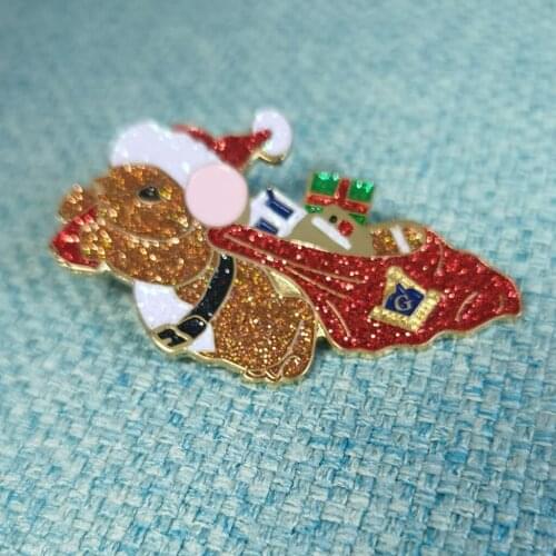 Wholesale 2" 50.8mm Masonic Glitter Christmas gift fashion lapel pin badge lovely mouse with hat