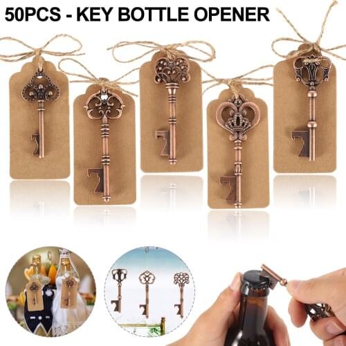 Key Bottle Opener 50 Pieces Set 5 Metal Skeleton Key Beer Bottle Opener Set Wine Keychain Souvenir Decoration Wedding Party Gift