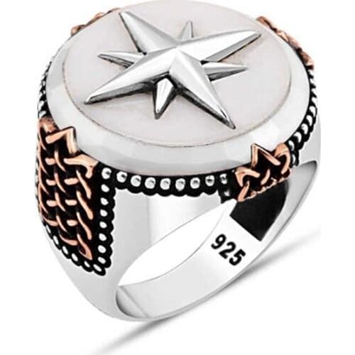 Mother of pearl Cubic Zirconia Star Silver Men 'S Ring