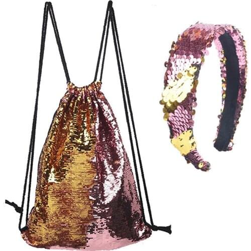 Mermaid Sequin Drawstring Backpack Women Glittering Sequins Shoulder Bag Magic Reversible Glitter Drawstring Backpack Teenagers