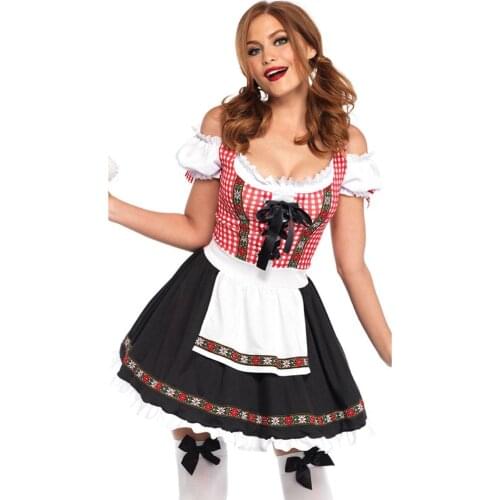 Plaid Dirndl Costume Carnival Oktoberfest Tavern Wench Waitress Maid Bar Outfit Cosplay Halloween Fancy Party Dress