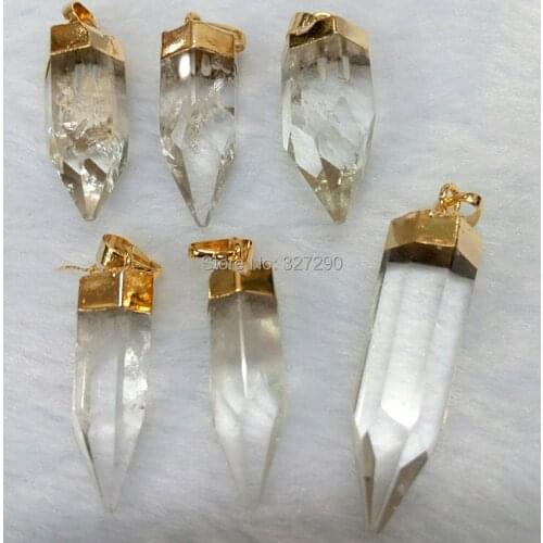Natural Transparency Crystal Faceted Bullet Shape Pendant Gold Pleated Crystal Pillar Jewelry 5pc/lot
