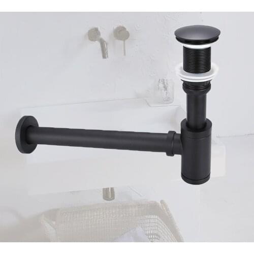 Bathroom Basin Bottle Trap With Pop Up Drain Stopper Overflow Euro Matte Black Sink Siphon Drains Kit Waste P-TRAP For Washbasin