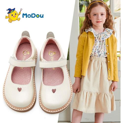 Mo Dou New Spring Autumn Casual Leather Shoes Genuine Cowhide Sandals For Girls Princess Pink Beige Black Toddler Sweet Cute