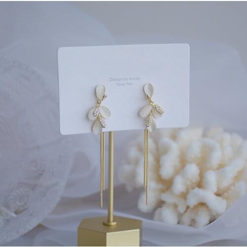 14k Real Gold Plated Fashion Jewelry Crystal Opal Leaves Exquisite Long Tassel Earrings for Woman Holiday Party Elegant Earring