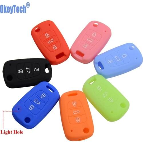 OkeyTech Silicone Key Cover For KIA for Hyundai Flip Remote Key Fob 3 Buttons Skin Protect Car Styling Accessories
