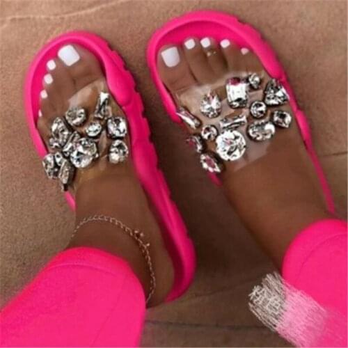 Summer Luxury Women Slippers Rhinestone Thick Platform Wedges Soft Sole Open Toe Slides Fashion Outdoor Sandals Shoes Ladies