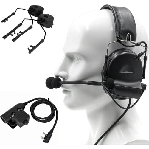 Tactical COMTAC II hearing protection noise reduction hunting shooting headset and tactical U94 PTT and ARC helmet track adapter