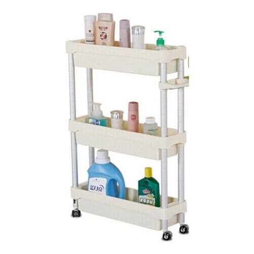 Three-Layer Movable Storage Rack Space Aluminum Bathroom Shelf Refrigerator Gap Storage Rack With Wheels