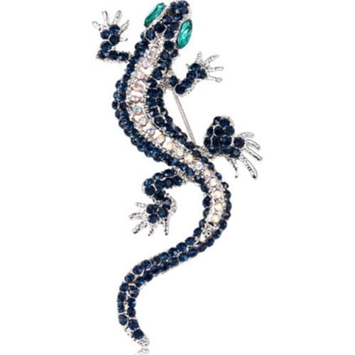 Unique Gecko Brooch Rose Antique Gold Silver Color Inlay Crystal Blue Zircon Eyes Brooches For Women Jewelry