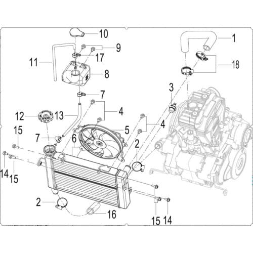 Water cooler radiator parts page of Benelli TNT25