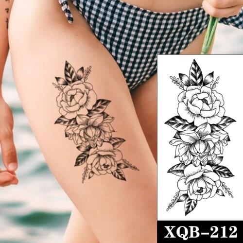 Waterproof Temporary Tattoo Sticker Black Plain Flower Spike Leaves Design Fake Tattoos Flash Tatoos Arm Body Art for Women Men