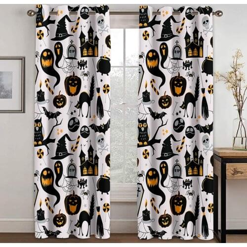 Living Room Shading 90% Decorative Curtain Halloween Pumpkin Pattern Home Textile Decoration Bedroom Perforated Curtains