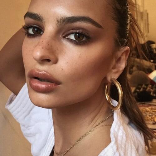 Woman Big Circle Gold Titanium Earrings