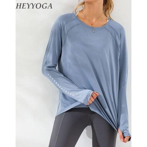Women Gym Loose Thumb Hole Ladies Workout Tops Yoga Shirts Jacket Tee Fall Clothes Sport Top Fitness Long Sleeve Running Shirt