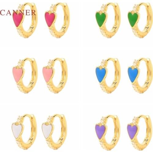 CANNER 2021 Trend Vintage Earrings Pendientes 925 Sterling Silver Earrings For Women Heart Shaped Enamel Earrings Hoops Aros
