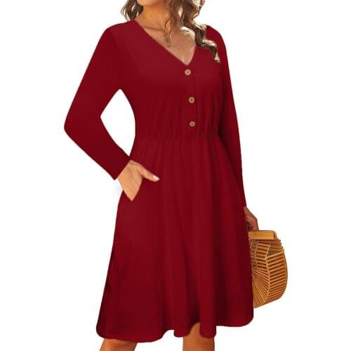Plus Size Dresses For Women 2021 Fashionable Womens V-neck Temperament Solid Long-sleeved Casual Dress Vestidos De Mujer Casual