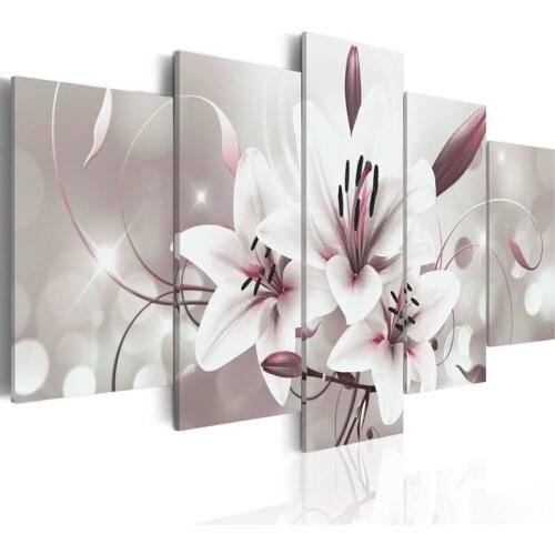 Painting Lily Flowers Wall Art 5d Diamond 5 Pcs Handmade Full Round Drill Embroidery Cross Stitch Picture Floral Mosaic Gifts