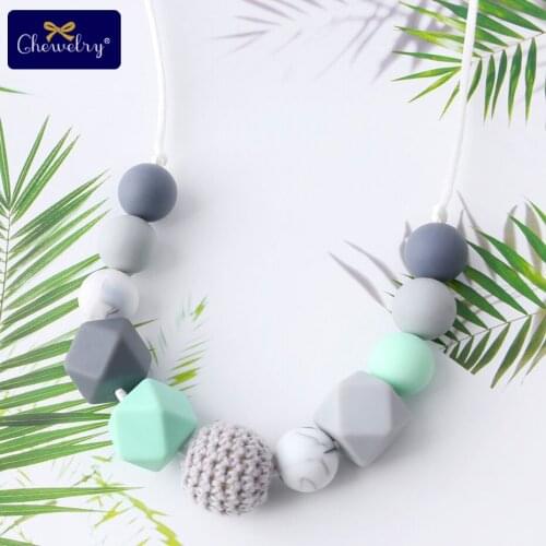 1pc Baby Teething Necklace Silicone Beads Teether Food Grade Perle Silicone Dentition Nurse Wooden Beads Teether ChildrenS Good
