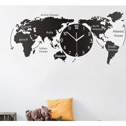 120cm European Acrylic Wall Clock World Map Wall Hanging Clock Creative Office Home Living Room Wall Art Home Decorations