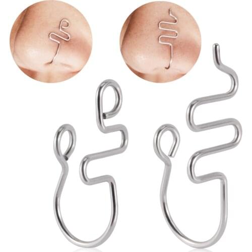2PCS Surgical Steel Nose Hoop Wire Spiral Fake Piercing Nose Ring Punk Clip Nose Ring Curved Clip On Earrings Jewelry