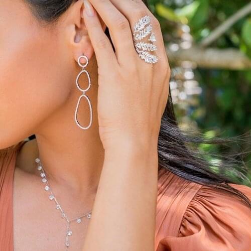 2019 christmas Geometric round oval circle earring Hollow cz paved circle dangle dangling geometry women fashion long earrings
