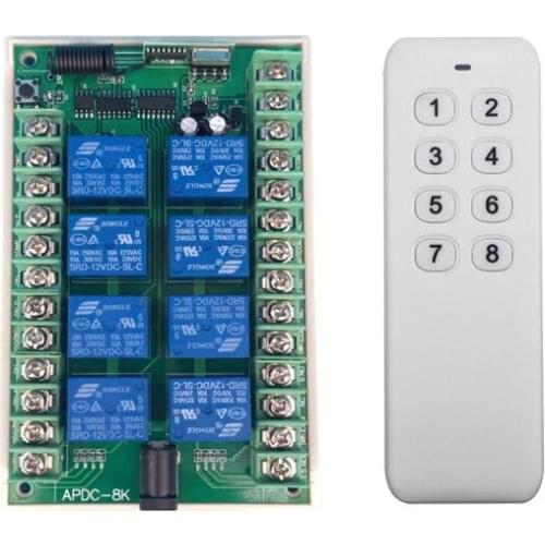 433mhz Universal DC 12V 24V 8 channel RF Wireless Remote Control switch system Receiver Transmitter lighting /led/bulbs