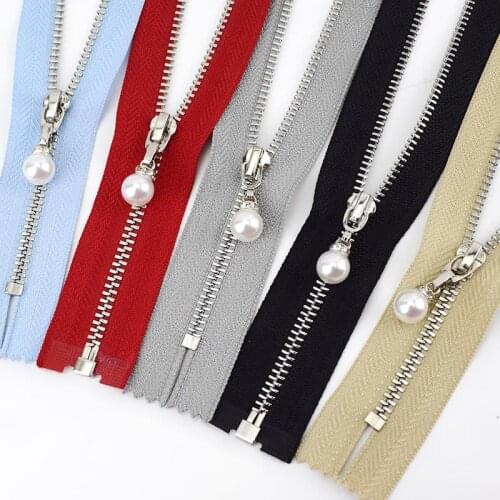 5pcs Meetee 15-70cm 3# Metal Zippers Closed&open Silver Zip Pearl Slider for Bags Wallet Shoes Garment Sewing Accessories