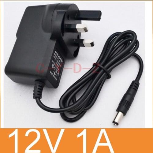 50pcs 12V1A AC 100V-240V Converter Adapter DC 12V 1A 1000mA 12W Switching Power Supply UK Plug DC 5.5mm x 2.1mm