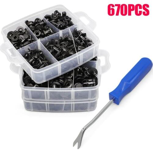670Pcs/box Auto Fastener Clip Mixed with Removal Tools Car Body Plastic Push Pin Rivet Door Panel Moulding Screwdriver