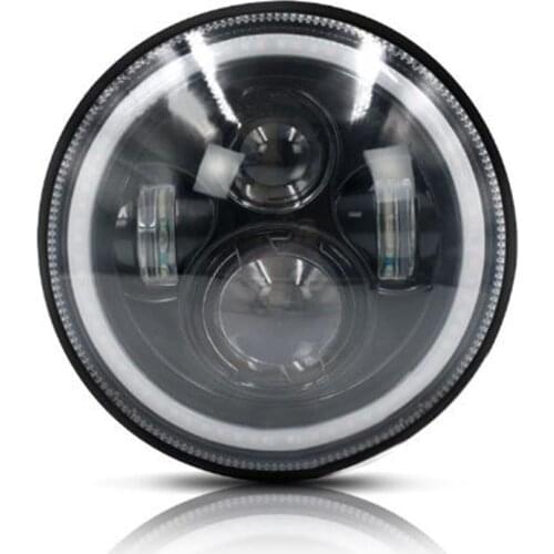 7 Inch Round Led Headlamp High / Low Beam Slant Eye Black Die Cast Aluminum Color Temperature 6000k
