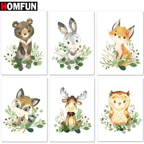 HOMFUN Full Square/Round Drill 5D DIY Diamond Painting "Animal bunny fox" Embroidery Cross Stitch 5D Home Decor Gift