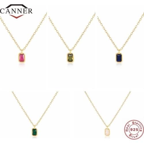 CANNER 925 Sterling Silver Rectangle Zircon Clavicle Chain Necklace for Women Pendant Choker Necklace Silver 925 Jewelry Collier