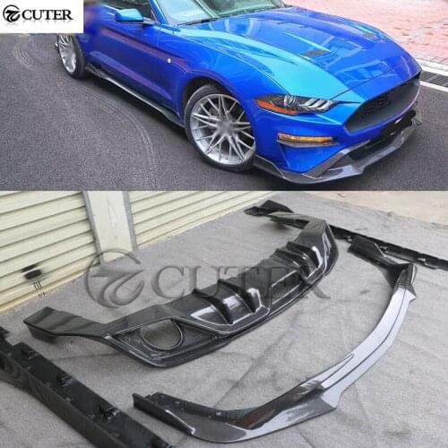 Carbon fiber front rear bumper lip Back Bumper Spoiler Diffuser side skirts for Ford Mustang Car body kit 2018