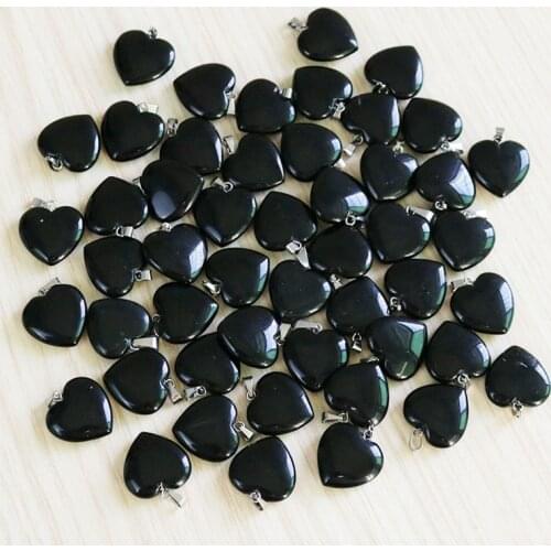 Natural Black Obsidian Stone Heart Beads Pendant Women Charms 20Mm Wholesale For Accessories Jewelry Making
