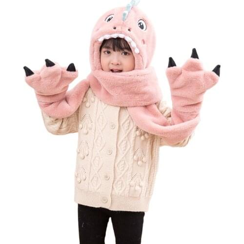Winter Children Princess Cartoon Scarf Hat Gloves One Piece Set Plush Girl Ear Protection Baby Neck