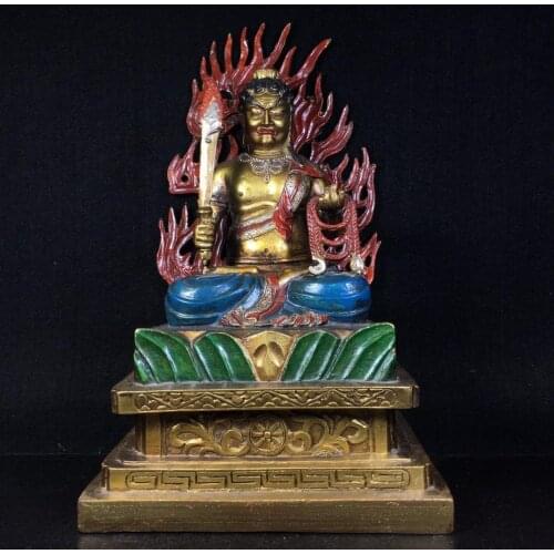 Home Decor 13" Tibet Buddhism Temple Bronze Painted Fudo Myoshi Buddha Statue Fudo-zun Bodhisattva Fudozun Immovable statue