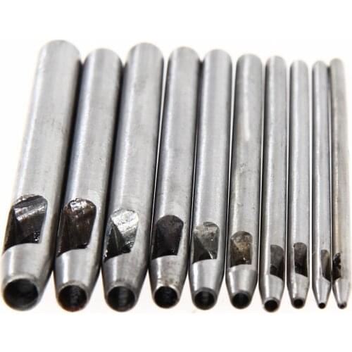 10pcs/set 0.5-5mm Metal Leather Hole Punch Craft Set Hollow Drilling Tools Leather Handicraft Punching DIY Leather Puncher