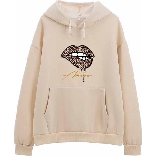 Cotton on Hoodie Leopard Lips Print Graphic Hoodies Y2k Kawaii Clothes Pullover Sweatshirt Oversized Sweatshirts for Teen Girls