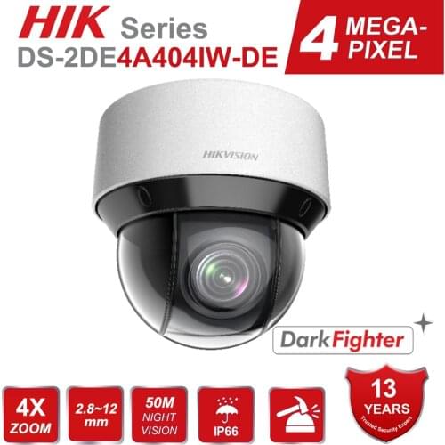 Hikvision 4MP PTZ IP Camera DarkFighter H.265+ DS-2DE4A404IW-DE 4X Zoom Auto Tracking/Multi Scenes Patrol Tracking 2.8-12mm 50m
