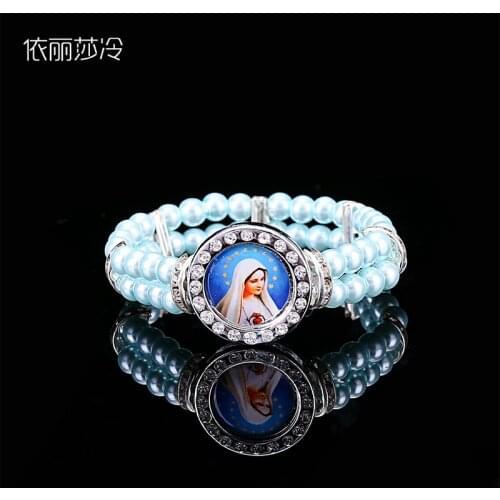 Catholic Beaded Pearl Crystal Rosary Beads Beaded Jesus Charm Pearl Bracelet Ladies Jewelry Bracelet Gift. Icon Random