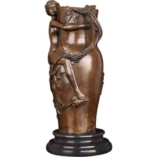 Classical Girl Vase Statue Hot Cast Real Bronze Antique Female Sculpture Art Villa Home Decor Ornament