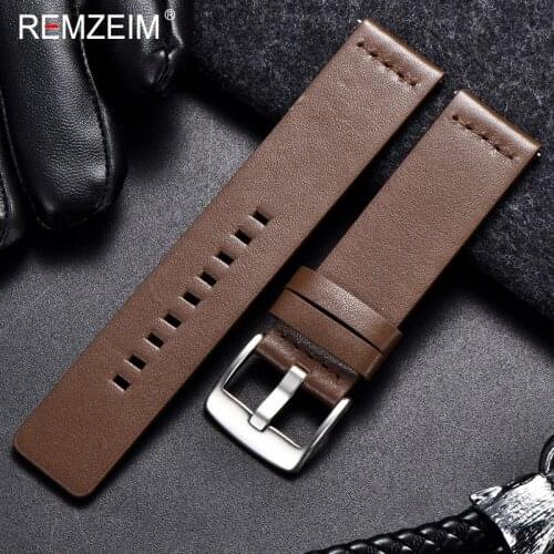 REMZEIM Genuine Classic Leather Strap For Samsung Gear S3 For galaxy watch active 40mm 44mm Brown Black Blue Yellow Watchband