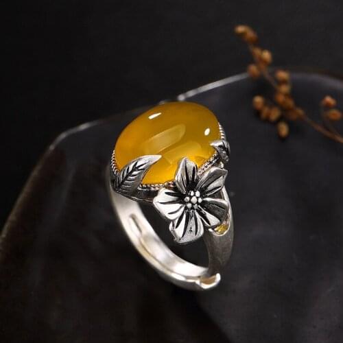 2018 Hot Sale S990 Fine Silver Ms Plum Flower Leaves Inlaid Ring Joker Sterling Silver Ring Wholesale High-grade Openings