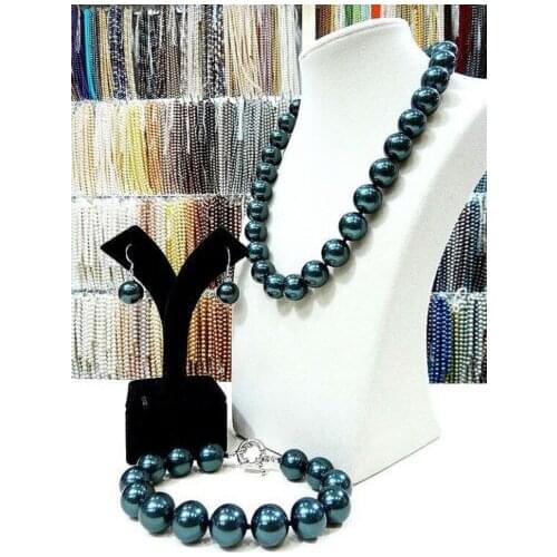 14mm Black South Sea shell pearl necklace bracelet earrings set AAA style Fine Noble real Natural